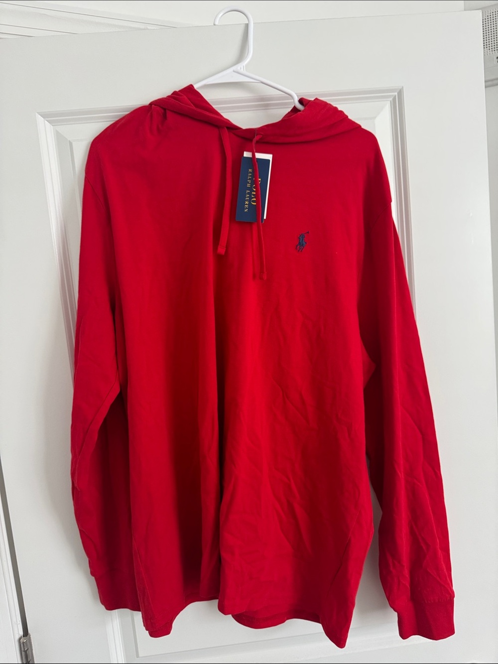 Polo by Ralph Lauren Red Hooded Long Sleeve Tee with Navy Pony